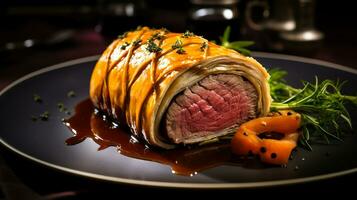 foto do carne Wellington Como uma prato dentro uma sofisticado restaurante. generativo ai