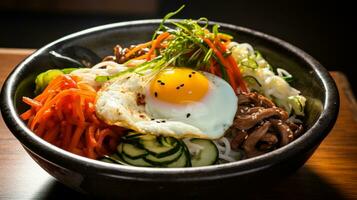 foto do bibimbap Como uma prato dentro uma sofisticado restaurante. generativo ai