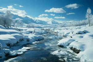 gelado branco neve cobertores uma pacífico inverno país das maravilhas. ai gerado foto