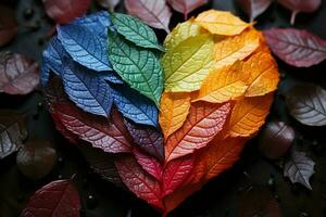 em forma de coração folha vangloria-se vibrante matizes, simbolizando naturezas amor dentro colorida elegância ai gerado foto