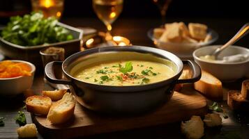 foto do queijo fondue Como uma prato dentro uma sofisticado restaurante. generativo ai