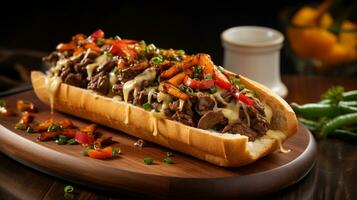 foto do cheesesteak sanduíche Como uma prato dentro uma sofisticado restaurante. generativo ai