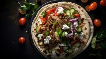 foto do grego giroscópio Como uma prato dentro uma sofisticado restaurante. generativo ai