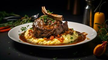 foto do Cordeiro pernil osso buco Como uma prato dentro uma sofisticado restaurante. generativo ai