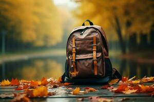 generativo ai cria outono natureza pano de fundo para mochila e acessórios mostruário ai gerado foto