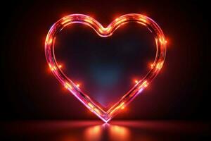 brilhando corações placa retro néon Projeto irradia em uma Preto fundo ai gerado foto