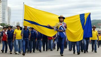 colombiano bandeira com seus pessoas foto