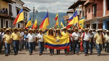 colombiano bandeira com seus pessoas foto