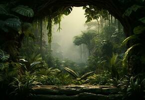 lindo selva fundo com fronteira fez do tropical folhas pano de fundo com cópia de espaço foto
