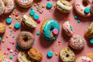 delicioso rosquinhas do multicolorido doce rosquinhas com polvilhe. pró phot foto