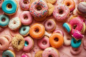 delicioso rosquinhas do multicolorido doce rosquinhas com polvilhe. pró phot foto