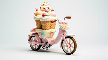 exibindo uma 3d miniatura gelo creme bicicleta. generativo ai foto