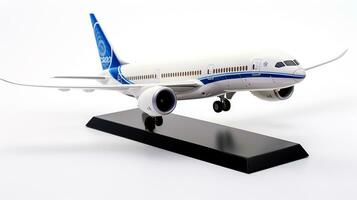 exibindo uma 3d miniatura boeing 787 delineador dos sonhos. generativo ai foto