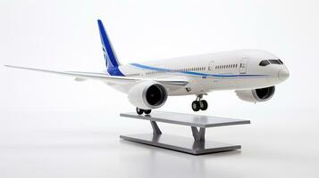 exibindo uma 3d miniatura boeing 787 delineador dos sonhos. generativo ai foto