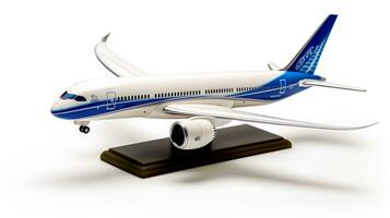 exibindo uma 3d miniatura boeing 787 delineador dos sonhos. generativo ai foto