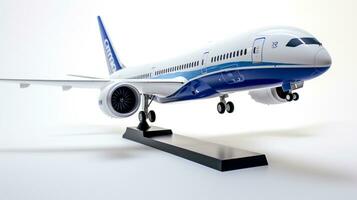 exibindo uma 3d miniatura boeing 787 delineador dos sonhos. generativo ai foto