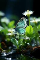 borboleta em verde grama. ai generativo foto