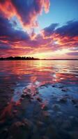 vívido laranja e Rosa matizes pintura a tarde céu às pôr do sol. vertical Móvel papel de parede ai gerado foto