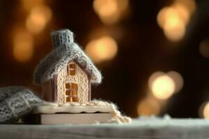 inverno miniatura de madeira casa espaço. gerar ai foto
