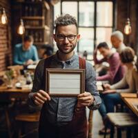 empreendedorismo. pessoa segurando esvaziar placa foto