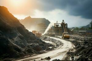 local combina fosfato meu e em processamento moinho, exibindo mineral refinação operações. ai gerado foto