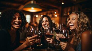 amigos brindando com taças de vinho foto