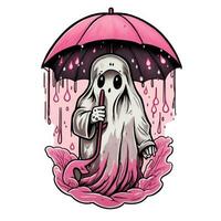 pequeno Rosa fantasma com guarda-chuva dentro outono chuva kawaii arte para dia das Bruxas foto