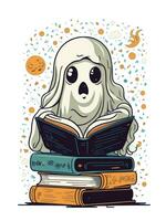 kawaii branco fantasma lendo livros obra de arte para dia das Bruxas foto