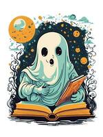 kawaii branco fantasma lendo livros obra de arte para dia das Bruxas foto