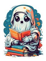 kawaii branco fantasma lendo livros obra de arte para dia das Bruxas foto