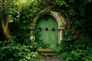 exuberante porta verde jardim. gerar ai foto