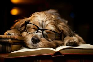 cachorro adormecido leitura. gerar ai foto