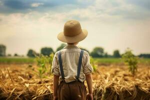 trabalha duro americano agricultor criança garoto. gerar ai foto