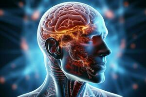 anatômico figura com 3d rendido cérebro em destaque para médico visualização ai gerado foto