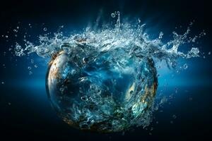 terra abraçado globo flutua dentro oceanos aguado aceno, uma hipnotizante vista ai gerado foto