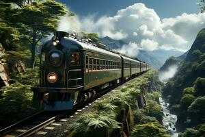 animado trem jornada, no meio uma quente, nublado verão dia ai gerado foto
