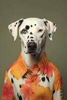 legal cachorro com elegante roupas. simples animal criativo conceito isolado em colorida fundo. foto
