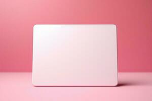 suave contraste branco cartão carrinhos Fora em pastel rosa, uma em branco comunicação tela. ai gerado foto