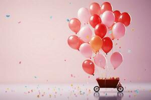 pastel fundo adornado com vôo balões e confete, perfeito para assinaturas ai gerado foto