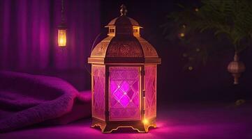 islâmico lanterna ouro para elemento islâmico evento e celebração, ai generativo foto