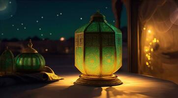 islâmico lanterna ouro para elemento islâmico evento e celebração, ai generativo foto