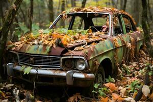 abandonado oxidado carro. ai gerado pró foto