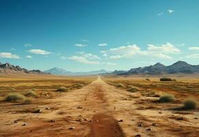 ai generativo foto estrada Claro céu deserto montanhas panorama realista imagem, ultra hd, Alto Projeto muito detalhado