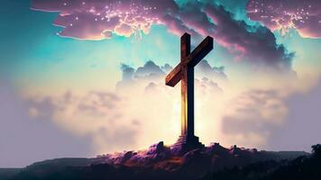 piedosos Cruz simbolizando a morte e ressurreição do Jesus Cristo. ai generativo. foto