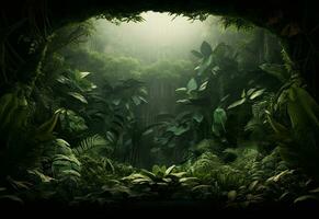 ai generativo lindo selva fundo com fronteira fez do tropical folhas pano de fundo com cópia de espaço foto