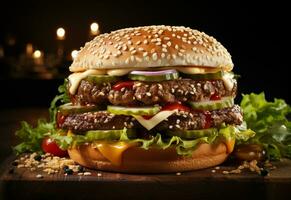 ai generativo Duplo Hamburger isolado em branco fundo fresco hamburguer velozes Comida com carne e creme queijo realista imagem, ultra hd, Alto Projeto muito detalhado foto