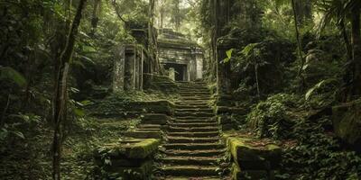 ai gerado. ai generativo. antigo velho selva floresta construção ruína história civilização ao ar livre panorama. gráfico arte foto