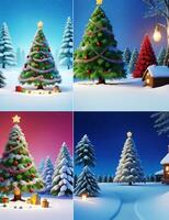 vibrante e festivo Natal cartões com belas decorado árvores generativo ai foto