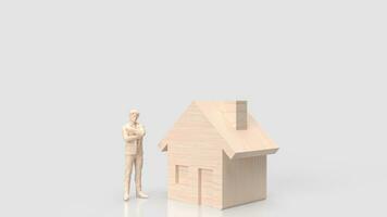 a homem e casa madeira para construção conceito 3d Renderização foto