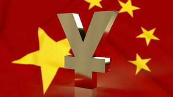 a ouro yuan símbolo em China bandeira para o negócio conceito 3d Renderização foto